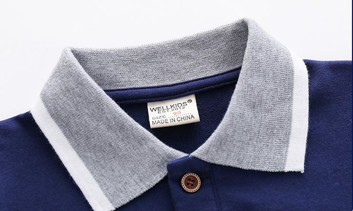 WELLKIDS - 時尚翻領假兩件長袖上衣/大學T-汽車-深藍+灰