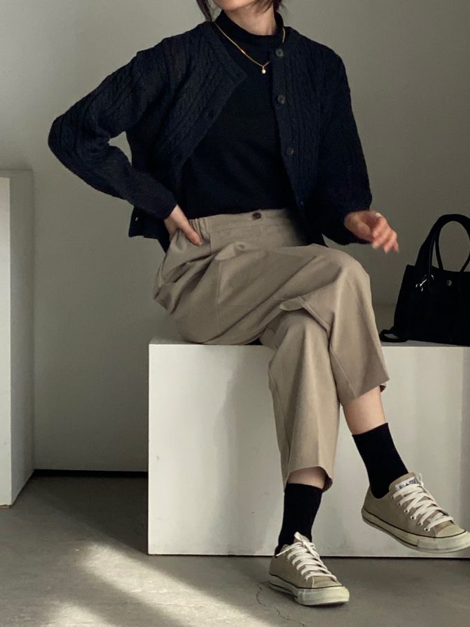 韓國女裝連線 - 麻花捲鈕扣無領針織外套-黑灰 (FREE)