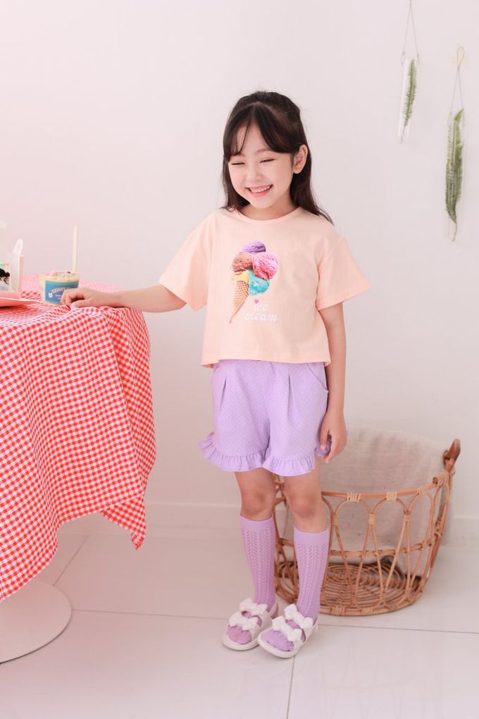 韓國 Dalla - 繽紛甜筒印短袖上衣-珊瑚橘