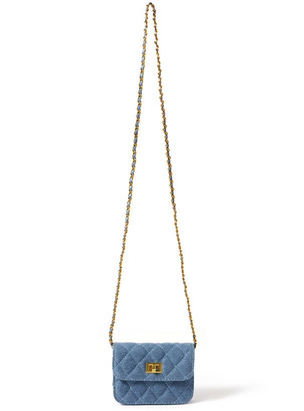 日本 GRL - 菱格紋金屬鏈側背小包-丹寧藍 (F)