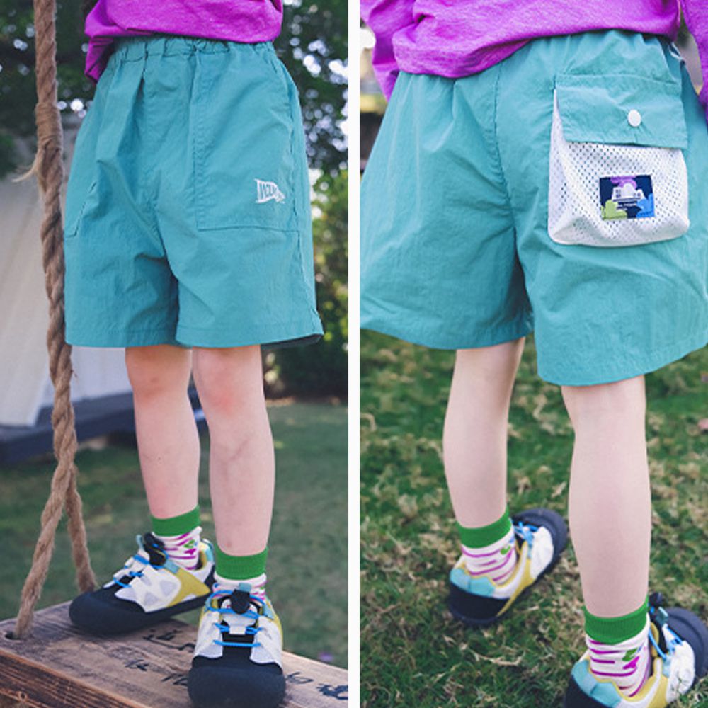 運動休閒速乾五分褲-後口袋-藍綠