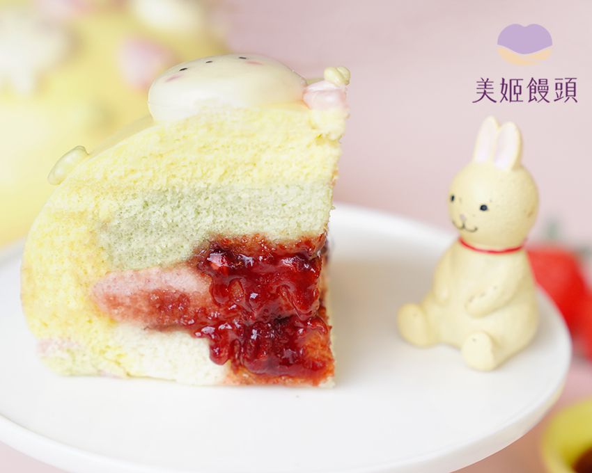 美姬饅頭 - 6吋小兔兔草莓蛋糕造型饅頭 (1入)-300g