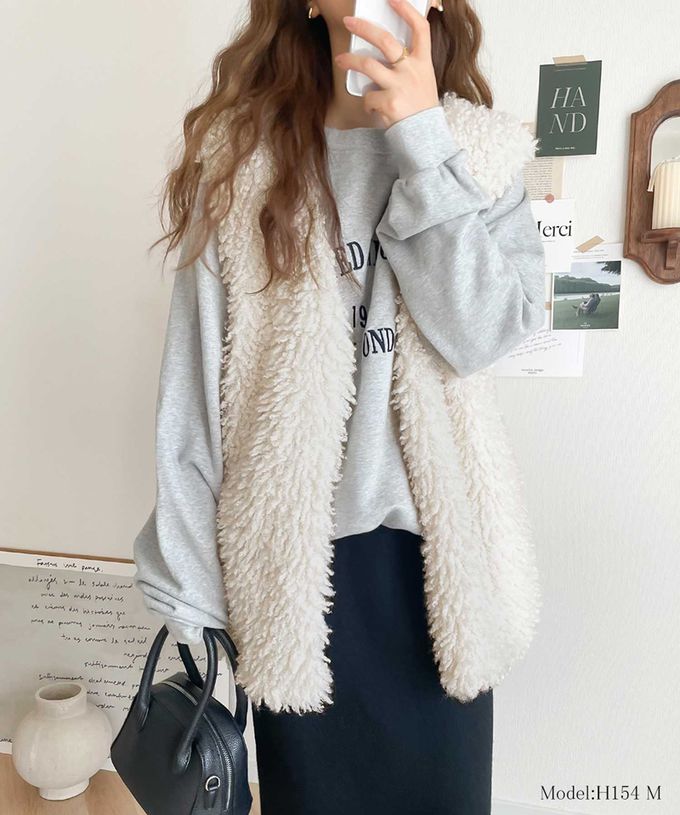 日本 Classical Elf - 優雅泰迪熊絨毛有口袋背心-象牙