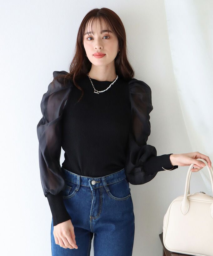 日本 BLUE EAST - 氣質薄紗抓皺長袖上衣-灰