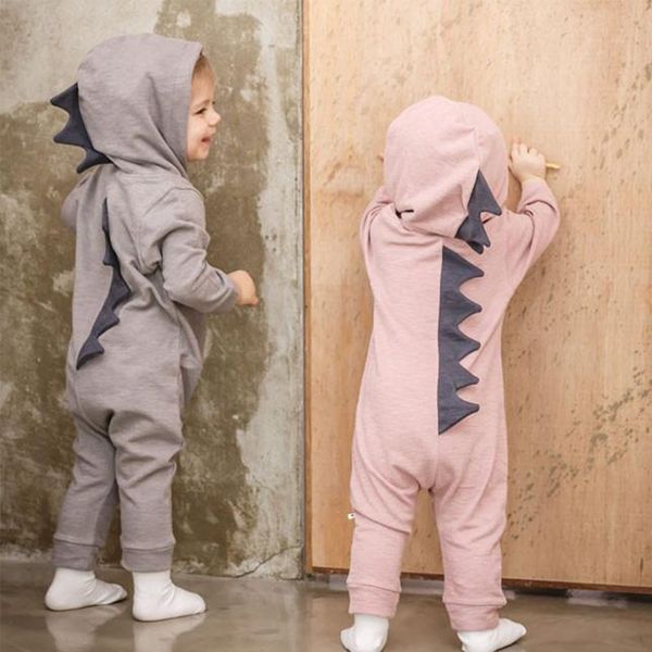 JoyNa - 連帽長袖連身衣-恐龍-粉