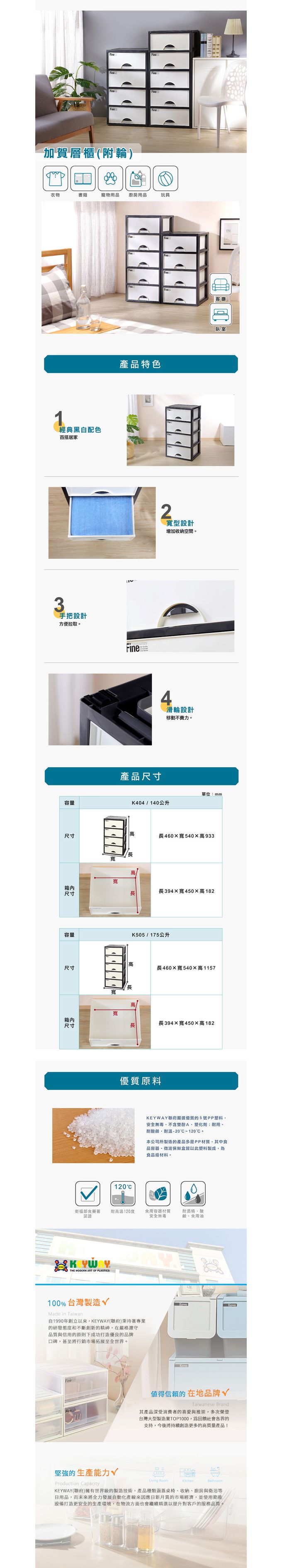 台灣KEYWAY - K505 54面寬加賀五層抽屜收納櫃