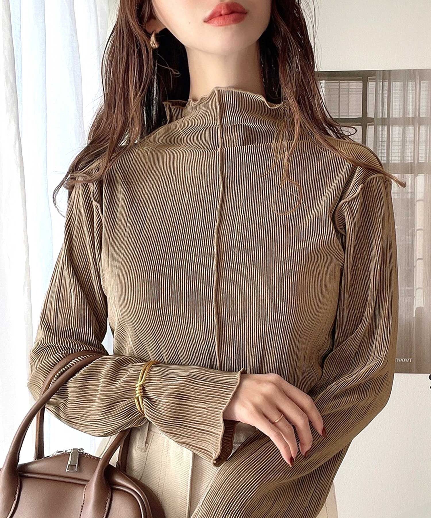 日本 Classical Elf - 光澤感木耳邊薄長袖上衣-酪梨綠