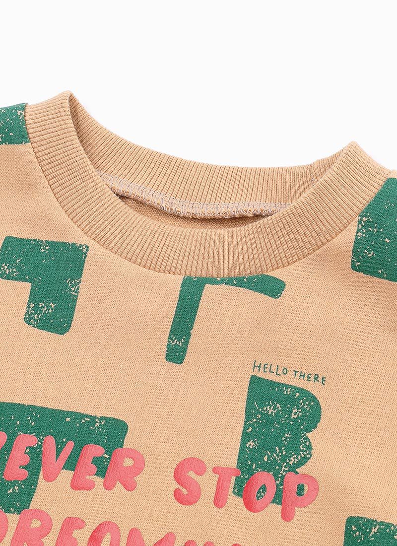 韓國 OZKIZ - 幾盒積木印長袖大學T-橘