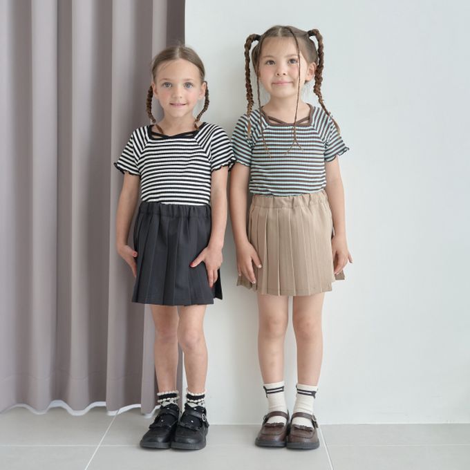 日本 Lycee mine - 小甜心線條領口短袖上衣-條紋-黑白