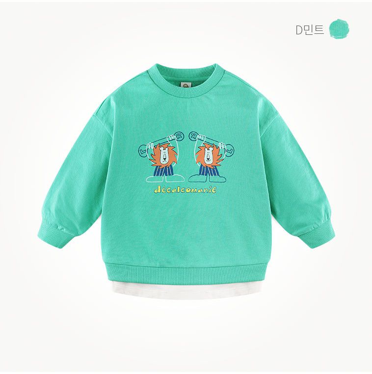 韓國 milk mile - 舉重獅子純棉T-湖水綠