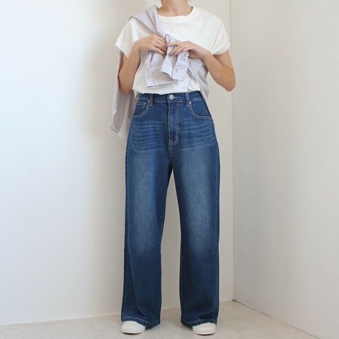 日本女裝代購 - Coolish 接觸涼感舒適快乾丹寧寬褲-靛藍