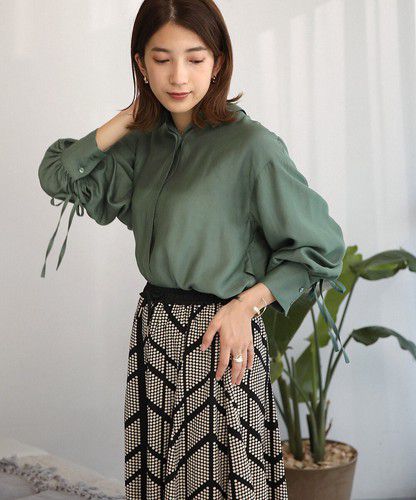 日本 Bou Jeloud - 個性抽繩設計長袖襯衫-淺墨綠