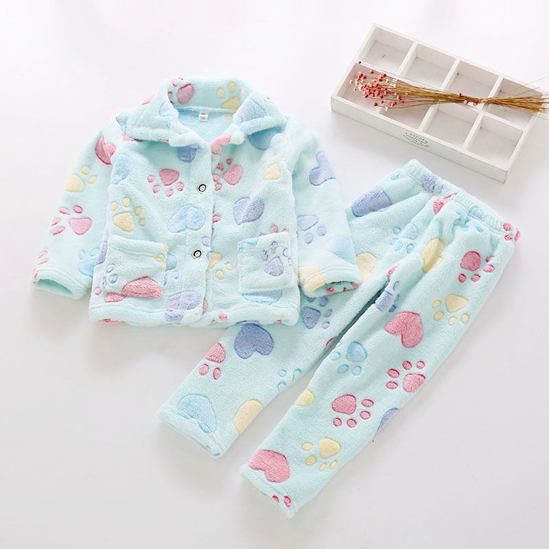 超柔軟珊瑚絨開扣睡衣-藍色草莓