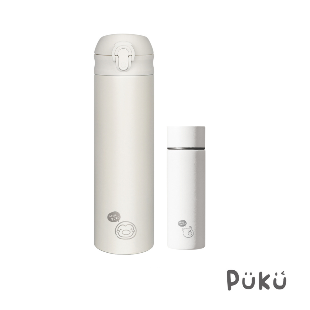 Deep遠遊+Light輕旅直飲不鏽鋼保溫瓶-(500ml+150ml)-杏白-1組