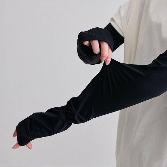 日本 LIZDAYS - 接觸涼感 抗UV露指尖防曬袖套-黑