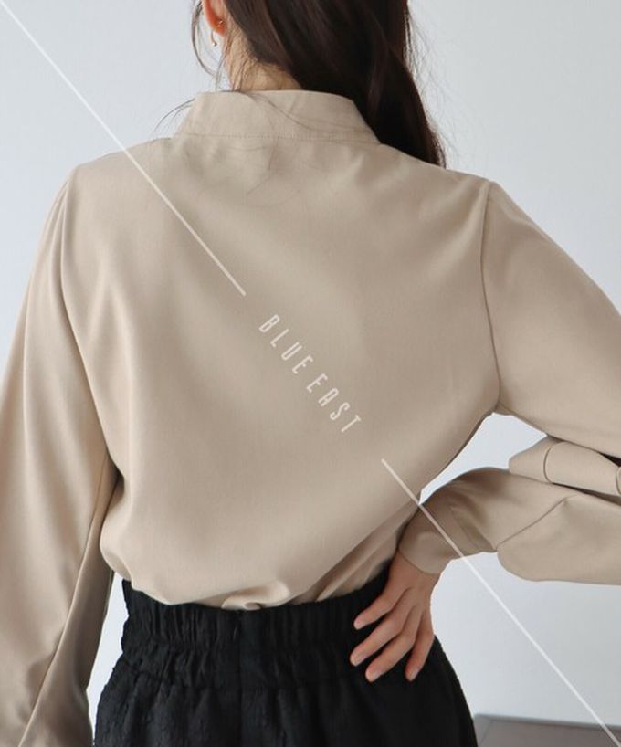 日本 BLUE EAST - 知性小立領澎澎氣球袖襯衫-黑