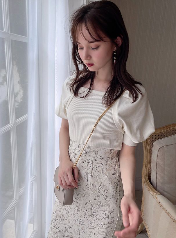 日本 GRL - 美麗女孩後緞帶澎澎袖上衣-煙燻藍