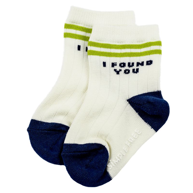 akachan honpo - 中筒襪-線條&英文字-米白色