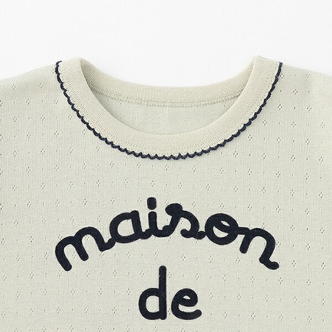 日本 Lycee mine - 100%棉 優雅法式植絨印花長袖上衣-灰綠