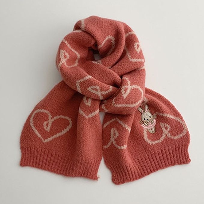 Love, Charlotte - 愛心兔子刺繡點綴針織圍巾-兒童圍巾 (130 x 20 cm)