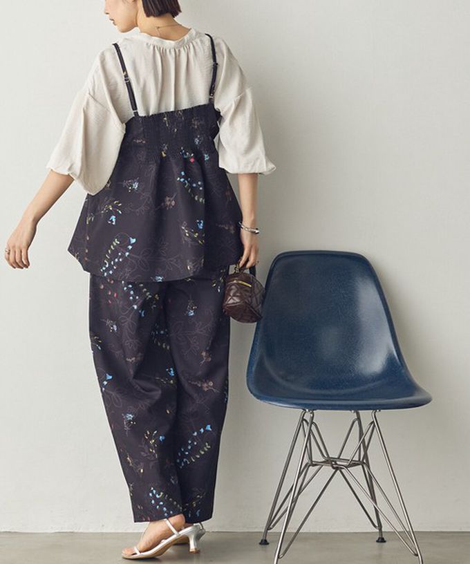 日本 Sans Souci 34+ - 優美花卉鬆緊舒適寬褲-黑