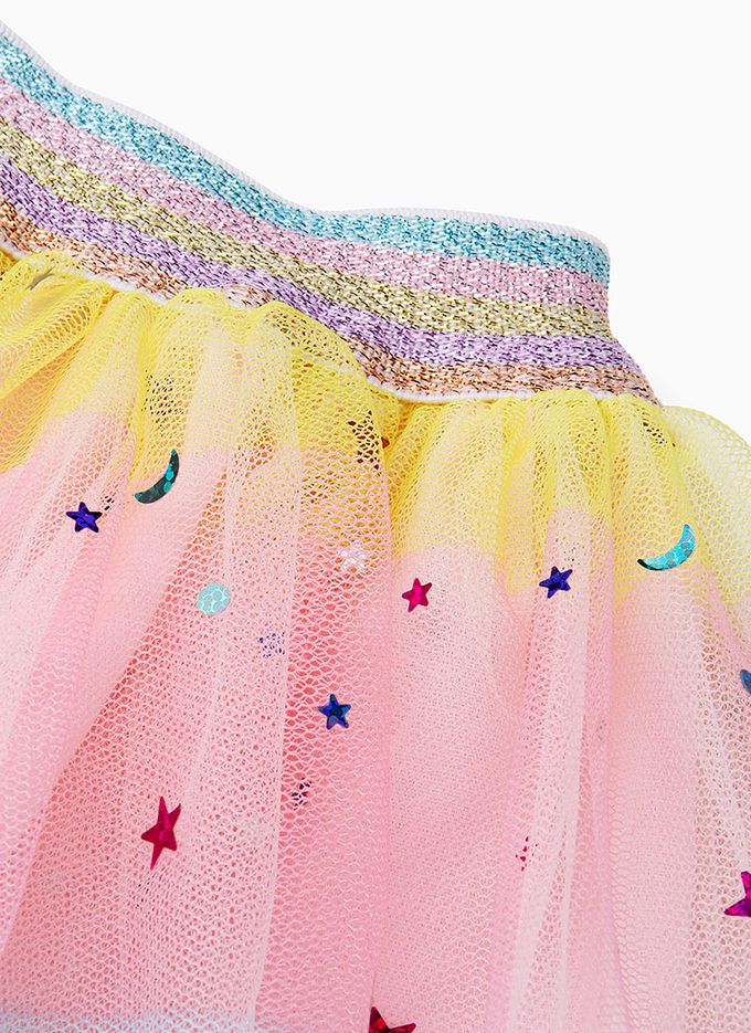 韓國 OZKIZ - 鬆緊腰滿星亮片多彩網紗裙