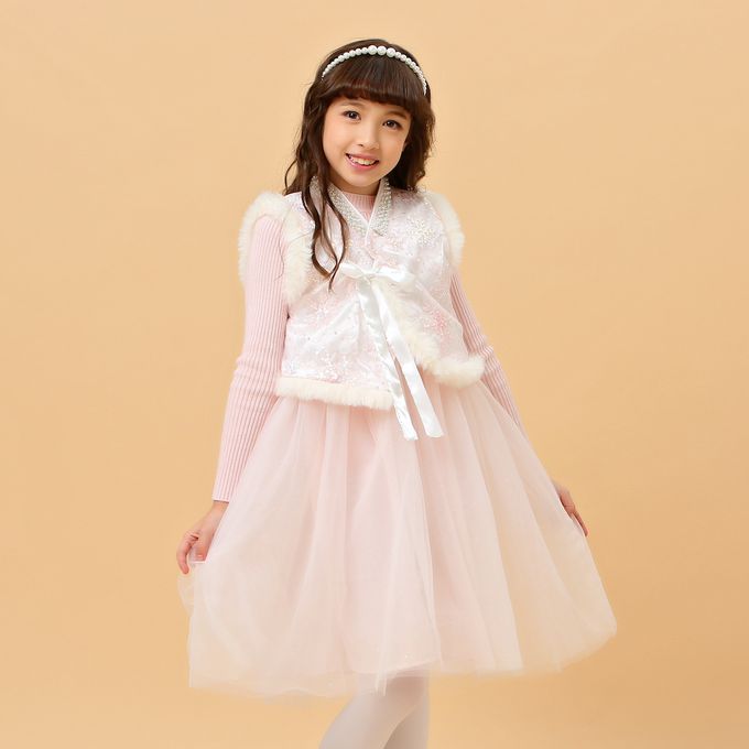 love, charlotte - 冬季冰雪刺繡亮片棉襖背心公主洋裝-背心+洋裝+珍珠髮箍