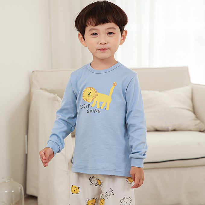 正韓 Cogibu - 極舒適無螢光劑 100% 有機棉(雙面)幼兒/兒童長袖睡衣/家居服套裝組-小獅王