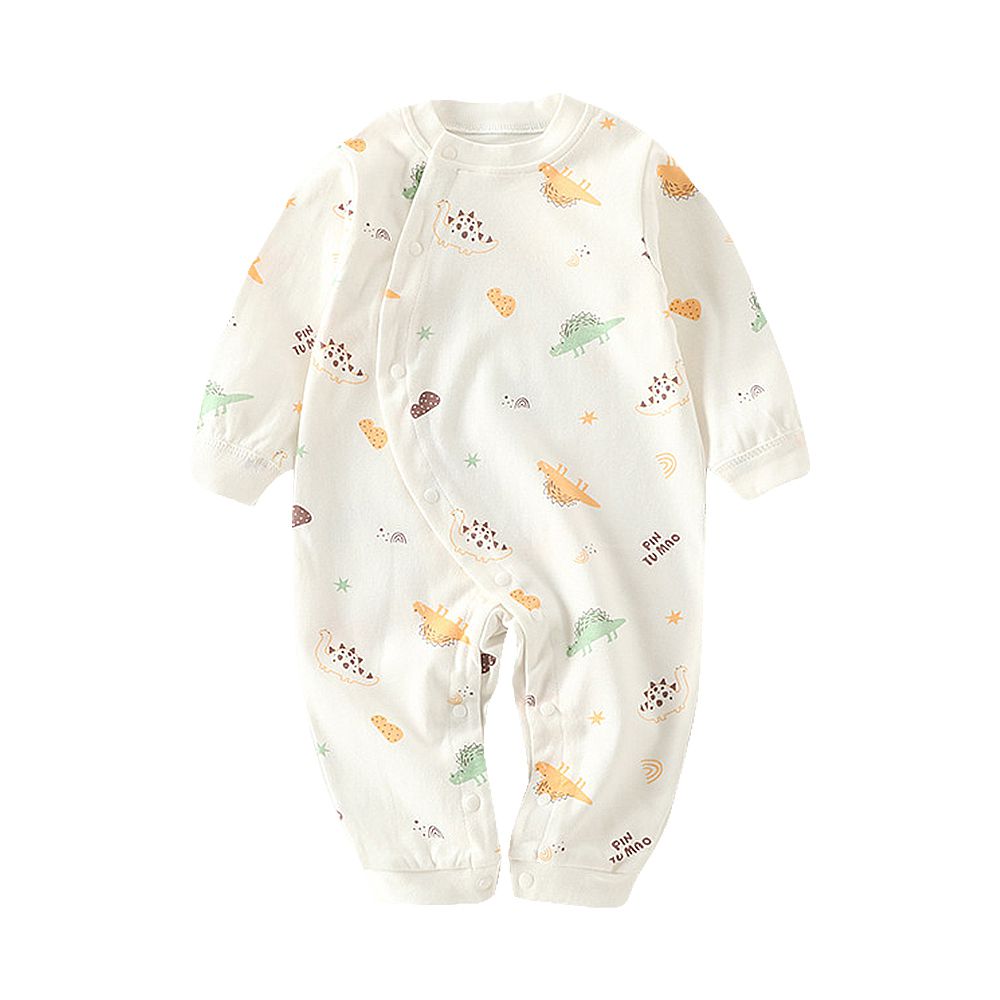 純棉長袖包屁衣 前開扣連身衣 寶寶睡衣-卡通龍