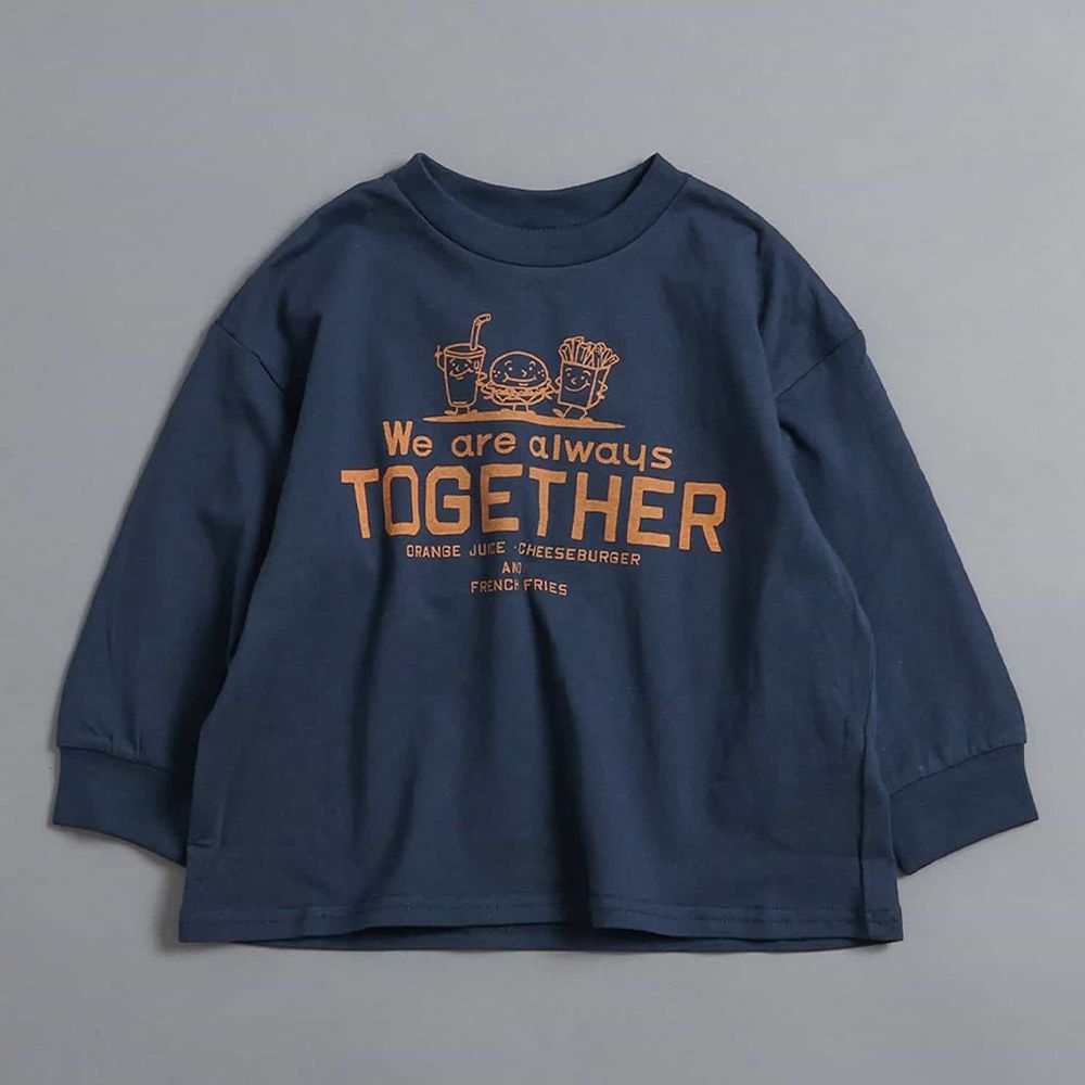 俏皮印花薄長袖上衣-漢堡薯條好朋友-海軍藍