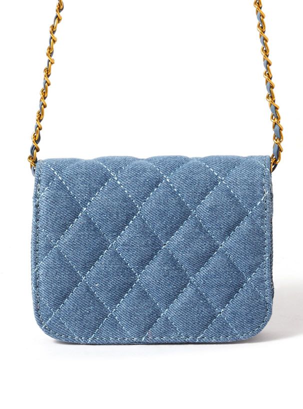 日本 GRL - 菱格紋金屬鏈側背小包-丹寧藍 (F)