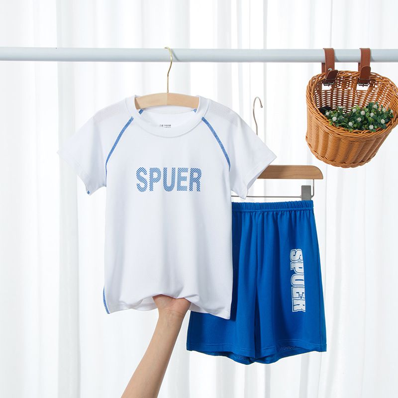 兒童速乾網眼短袖運動套裝-SPUER-黃+藍
