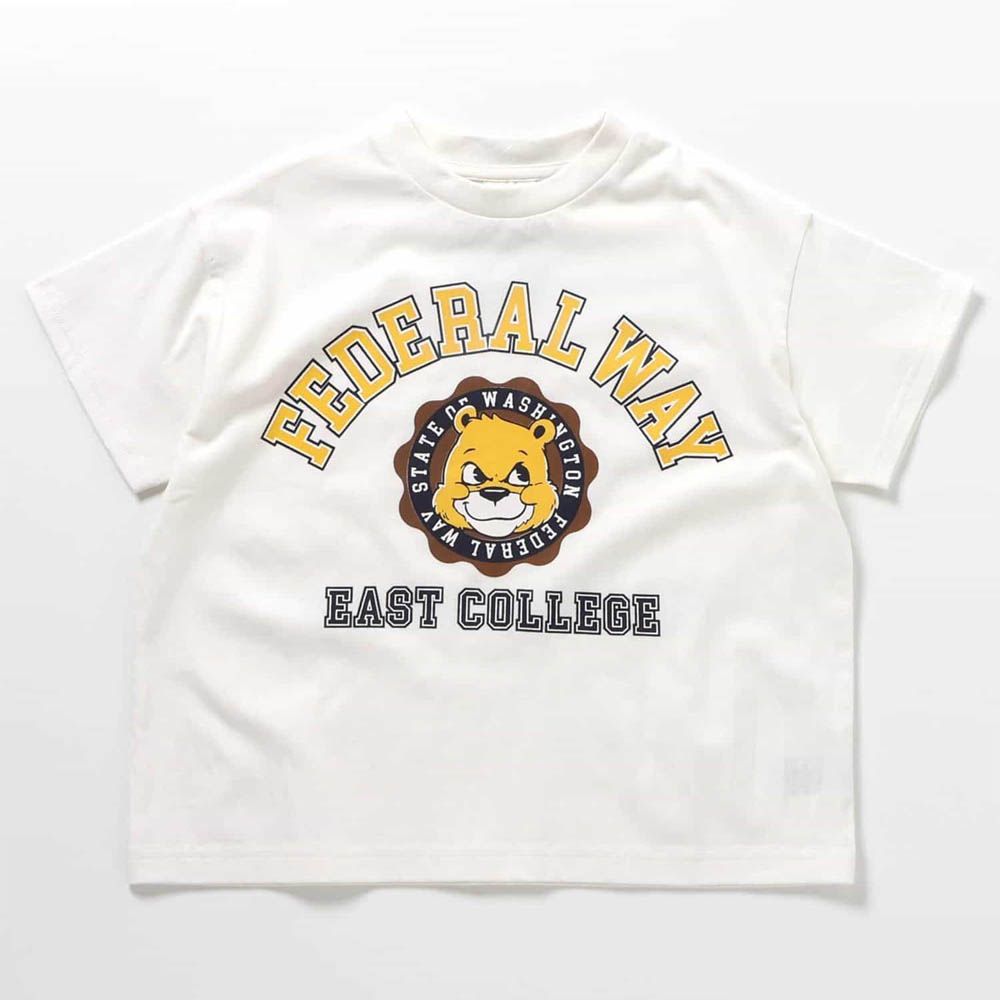 美式風格印花短袖上衣-熊熊logo-象牙白