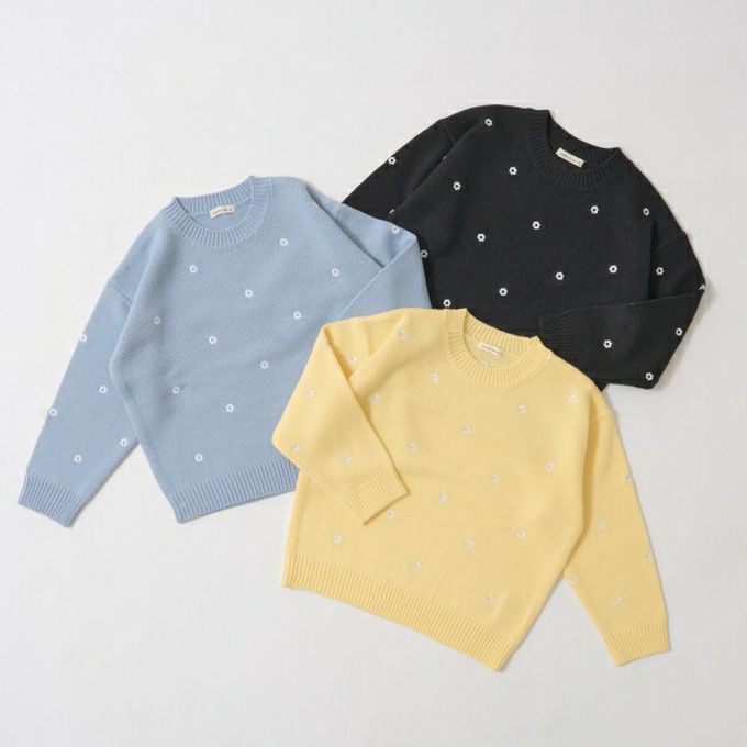 日本 Lycee mine - 可機洗 低調刺繡印花針織上衣-淺藍