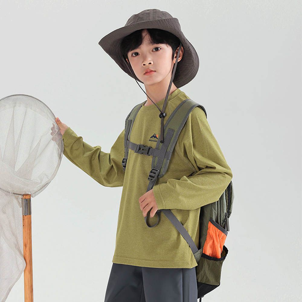 吸濕排汗圓領長袖上衣-芥末綠