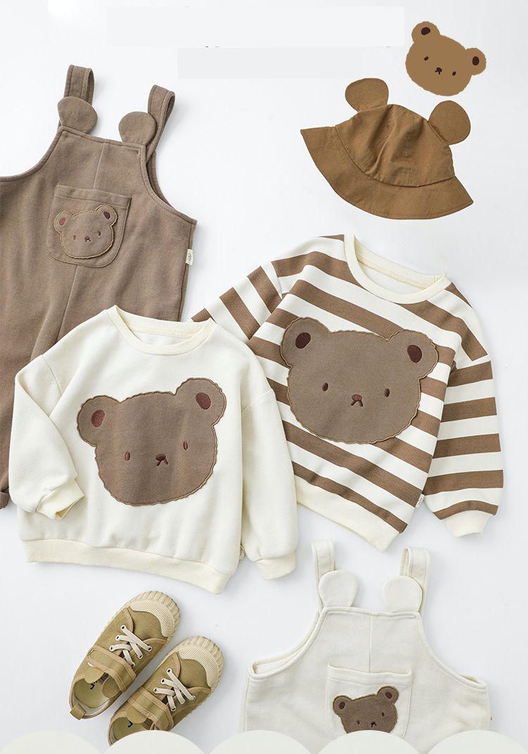 童趣造型吊帶長褲-熊熊小口袋-米白色