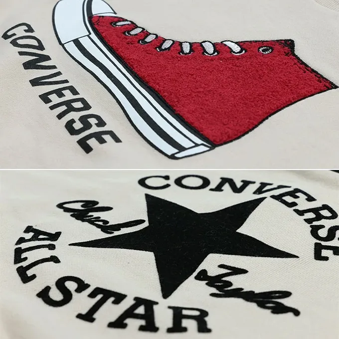 日本 Chil2 - CONVERSE聯名 縮口印花長袖上衣-鞋子-酒紅