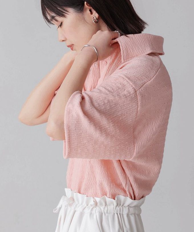 日本 Bab - 精緻紋理都會感五分袖上衣-淺棕