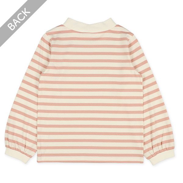 日本西松屋 - 百搭圓領長袖上衣-條紋-粉白