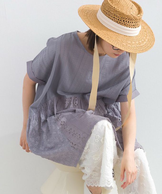 日本 Lupilien - 100%印度棉 柔美緹花長版短袖上衣-白