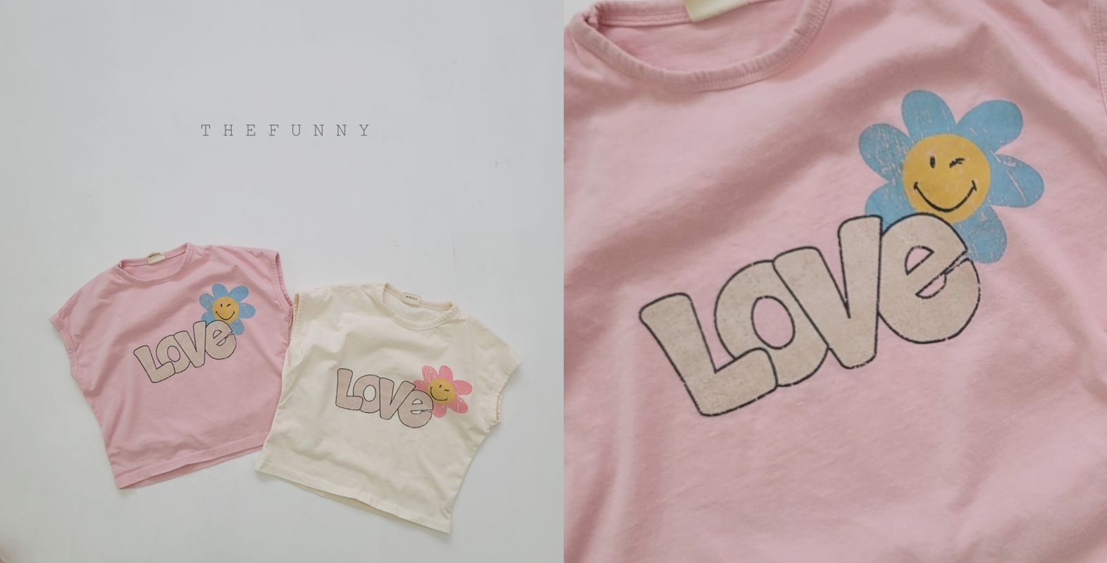 韓國 The Funny - LOVE花朵純棉T-粉紅
