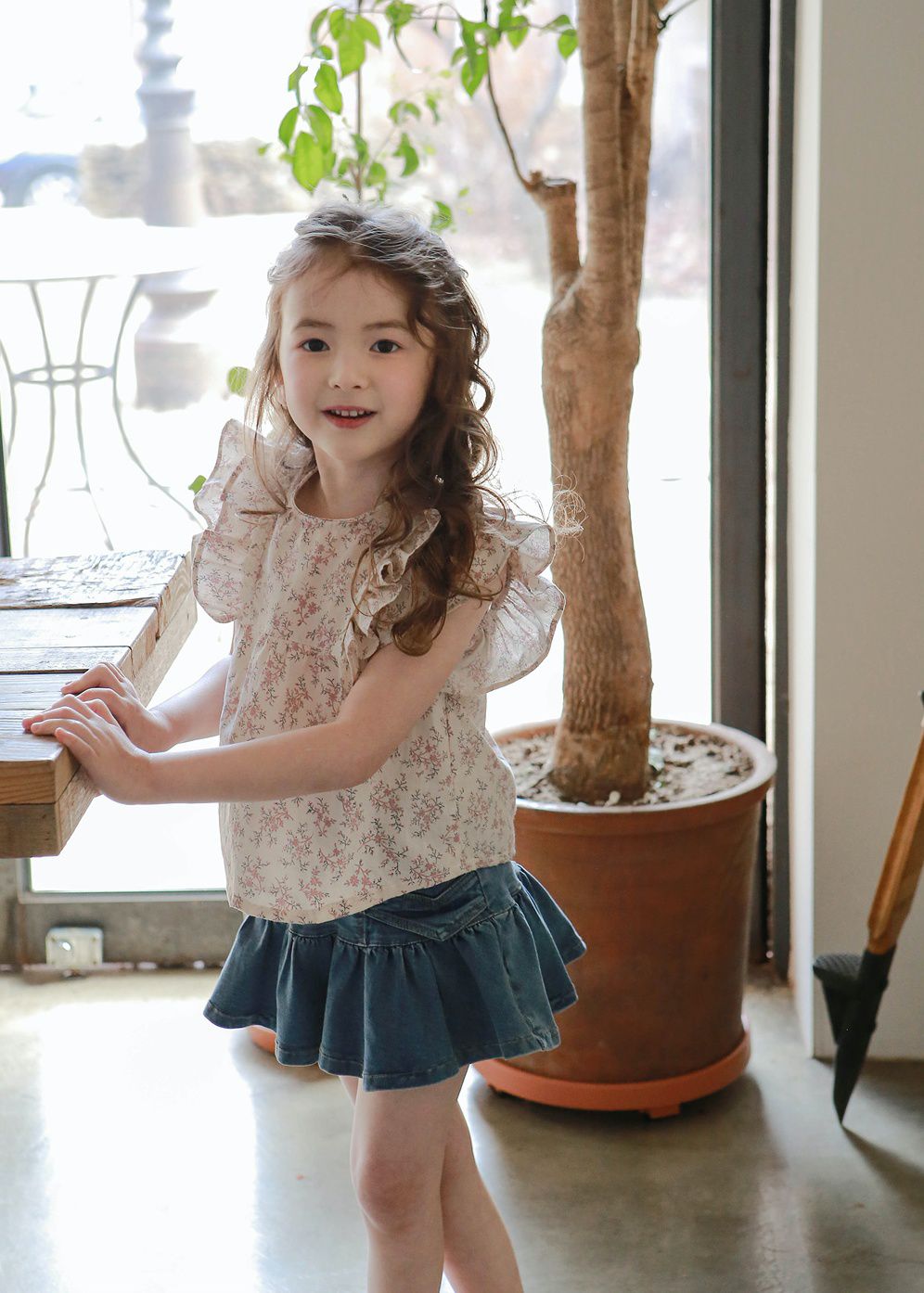 韓國 PuellaFLO - 雙層荷葉袖碎花上衣-粉紅花