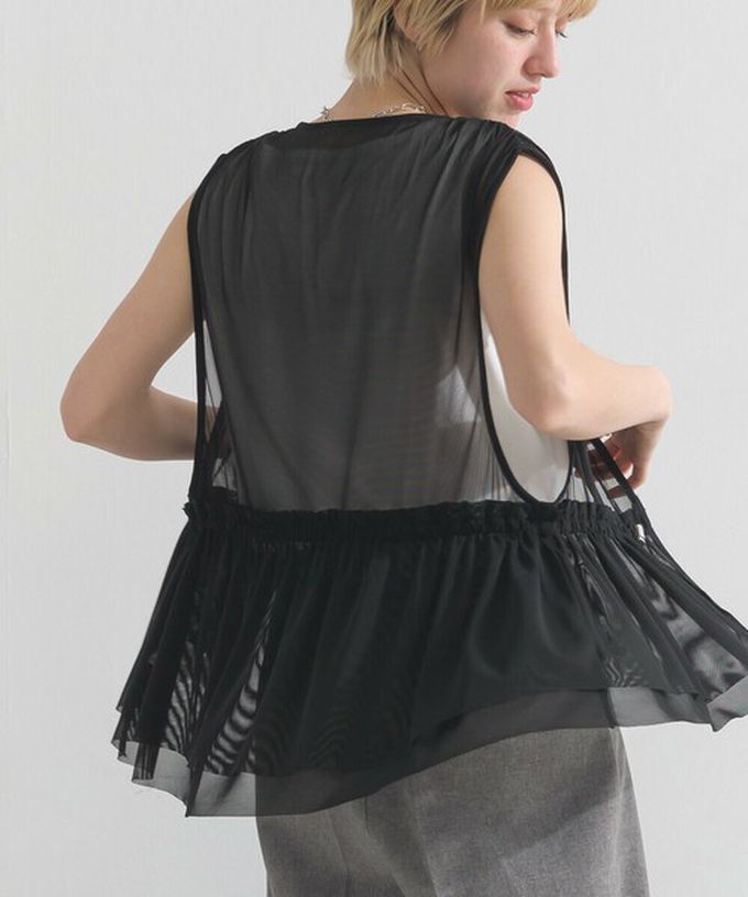 日本 le colis - 仙氣薄紗層次穿搭背心(腰抽繩)-暈染綠