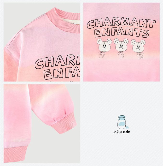 韓國 milk mile - 三隻小熊漸層圓領長袖上衣-粉