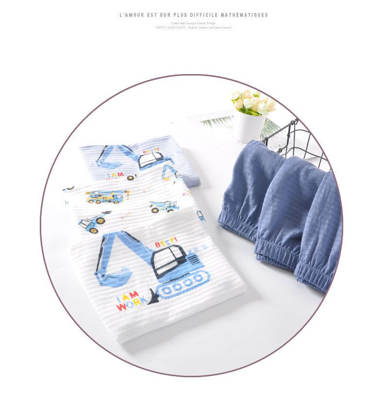 MAMDADKIDS - 竹節棉無袖套裝/家居服-挖掘機-白色