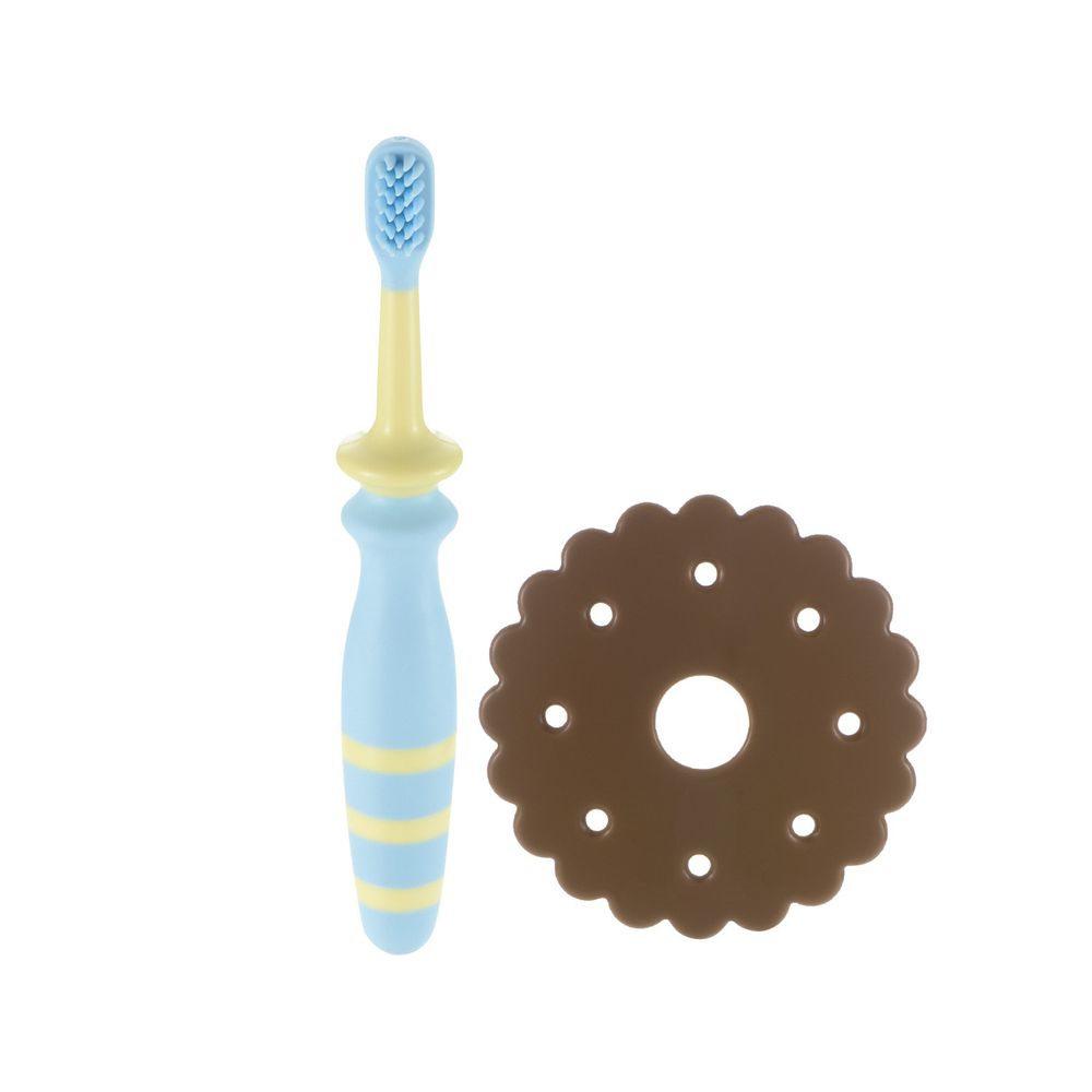 日本 Richell 利其爾 - 輔助型乳牙刷_8M-8m適用-藍/黃