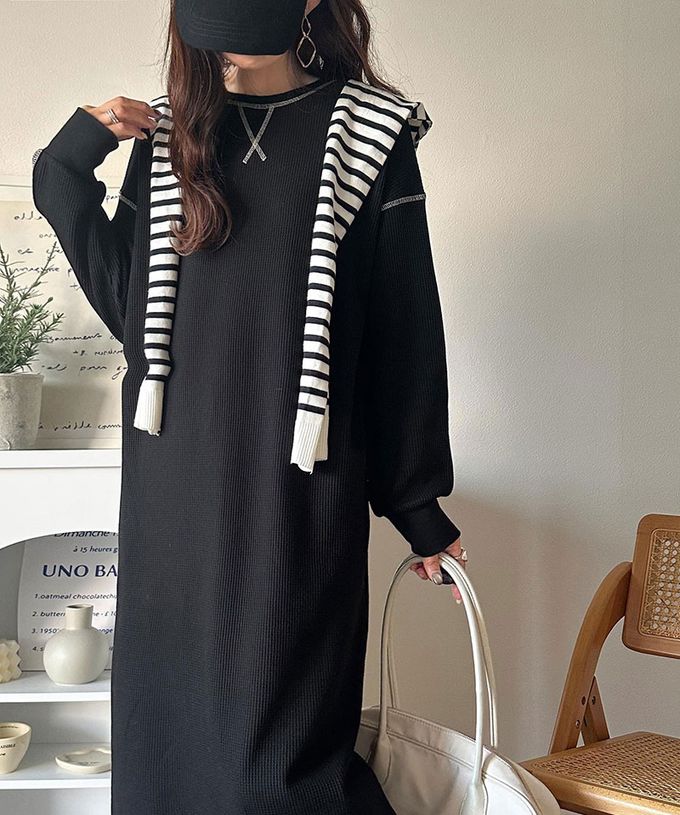 日本 Classical Elf - Java 俏麗縫線大口袋長袖洋裝-咖啡