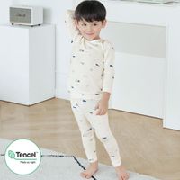 韓國 Maykids - 天絲莫代爾透氣長袖家居服-小交通工具-米