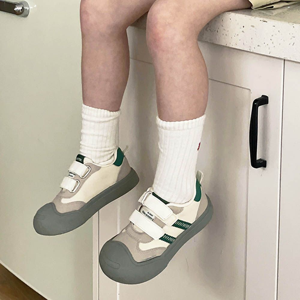 防撞寬楦安全止滑帆布鞋/室內鞋-米x綠