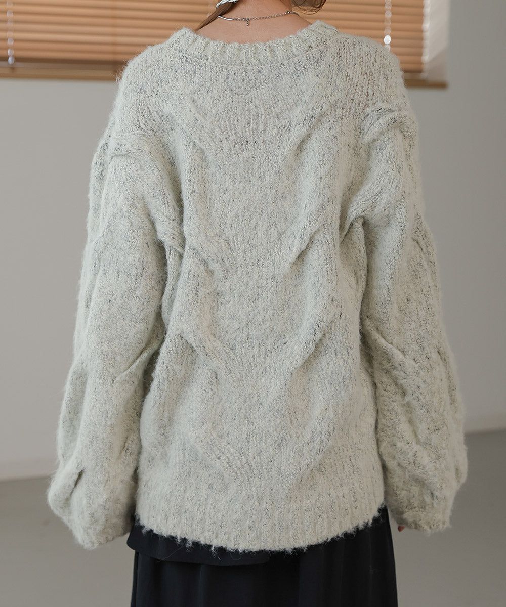 日本 Bab - 季節感立體麻花大寬袖針織上衣-深灰